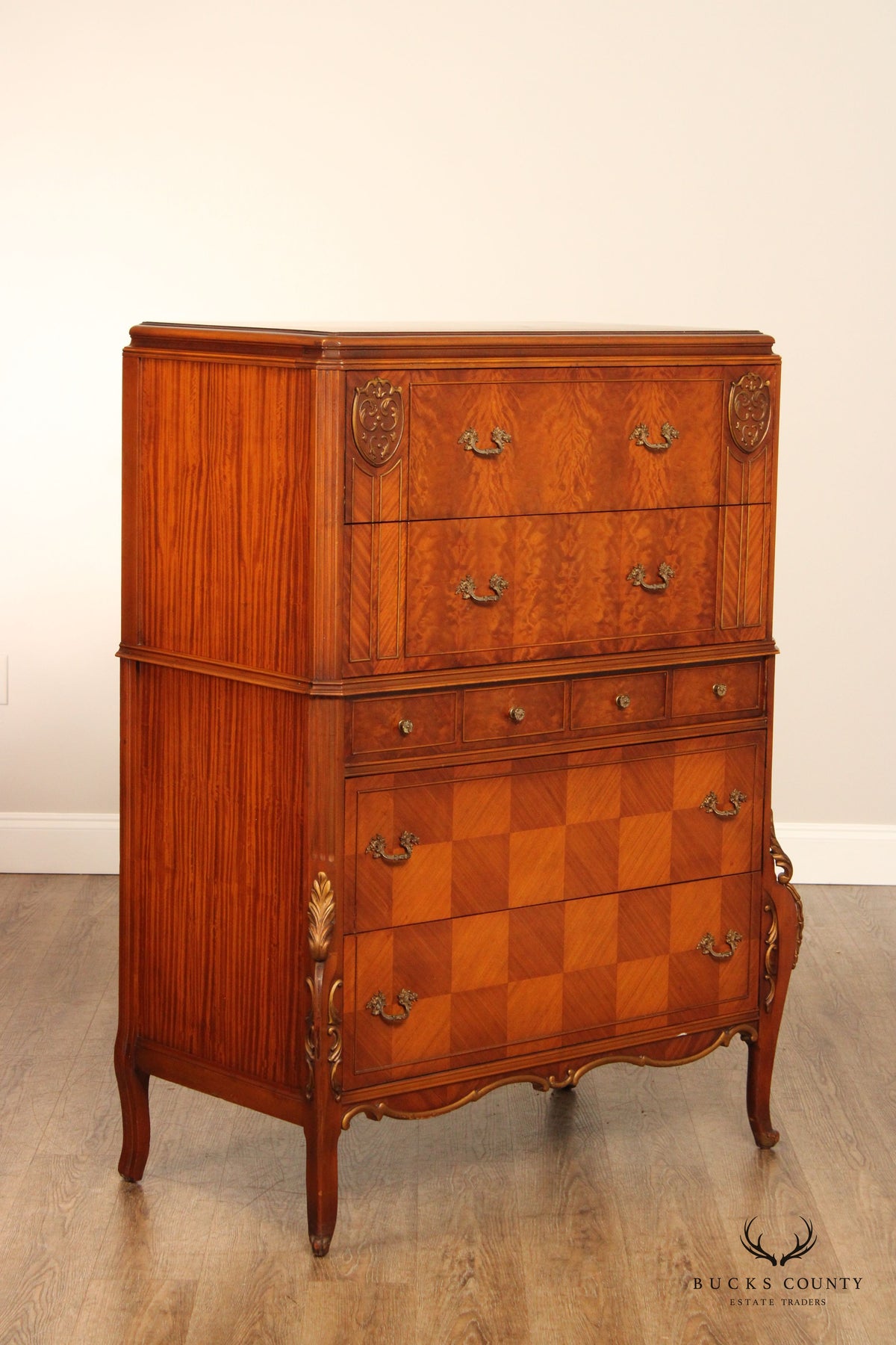 1930's French Louis XV Style Satinwood Parquetry High Chest