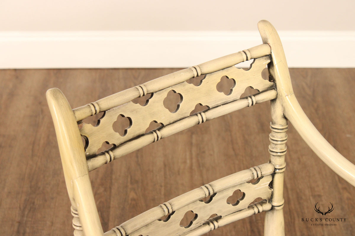 Faux Bamboo Frame Vintage Pair Of Painted Armchairs
