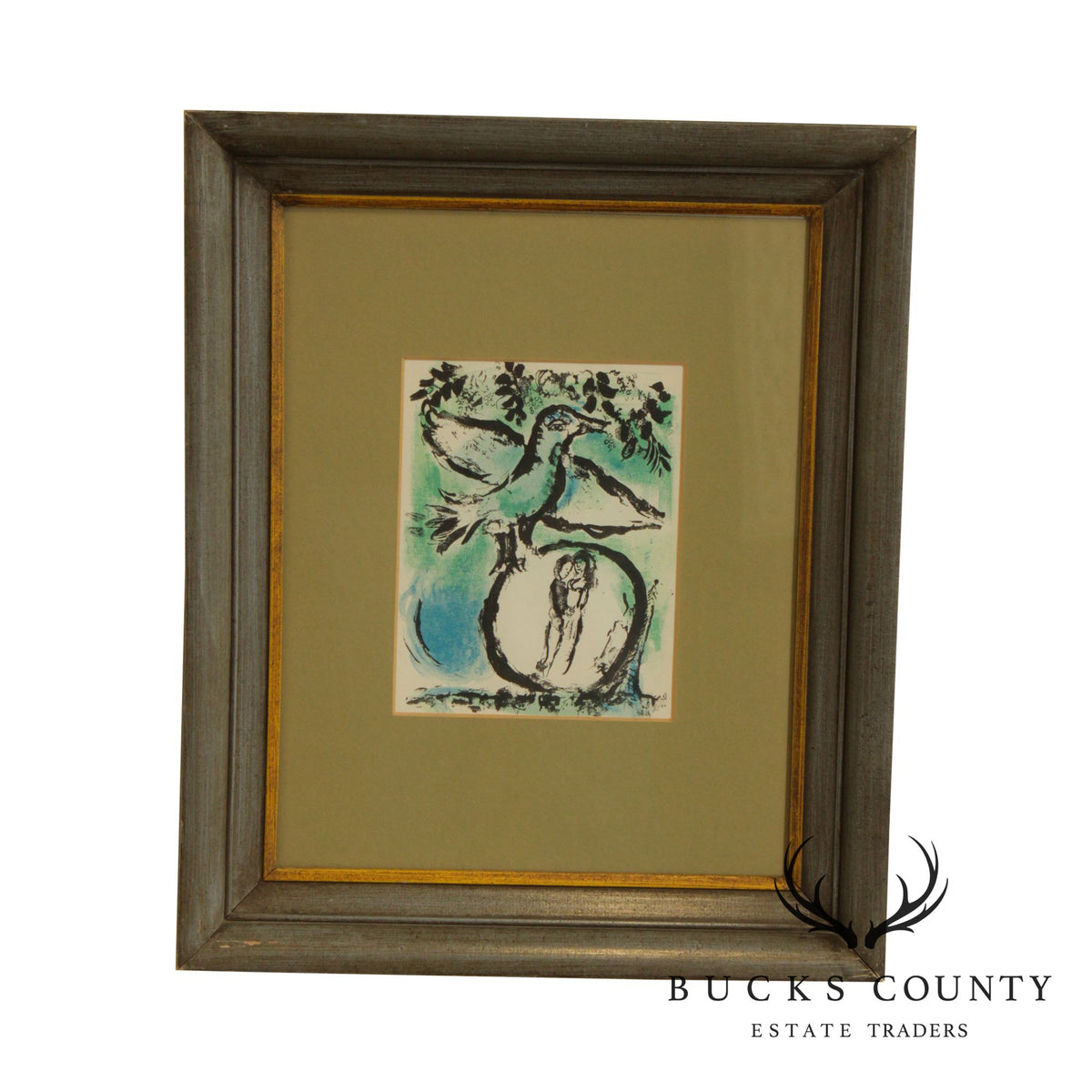 Chagall "The Green Bird" or "L'oiseau Vert" Color Lithograph Framed Art Print