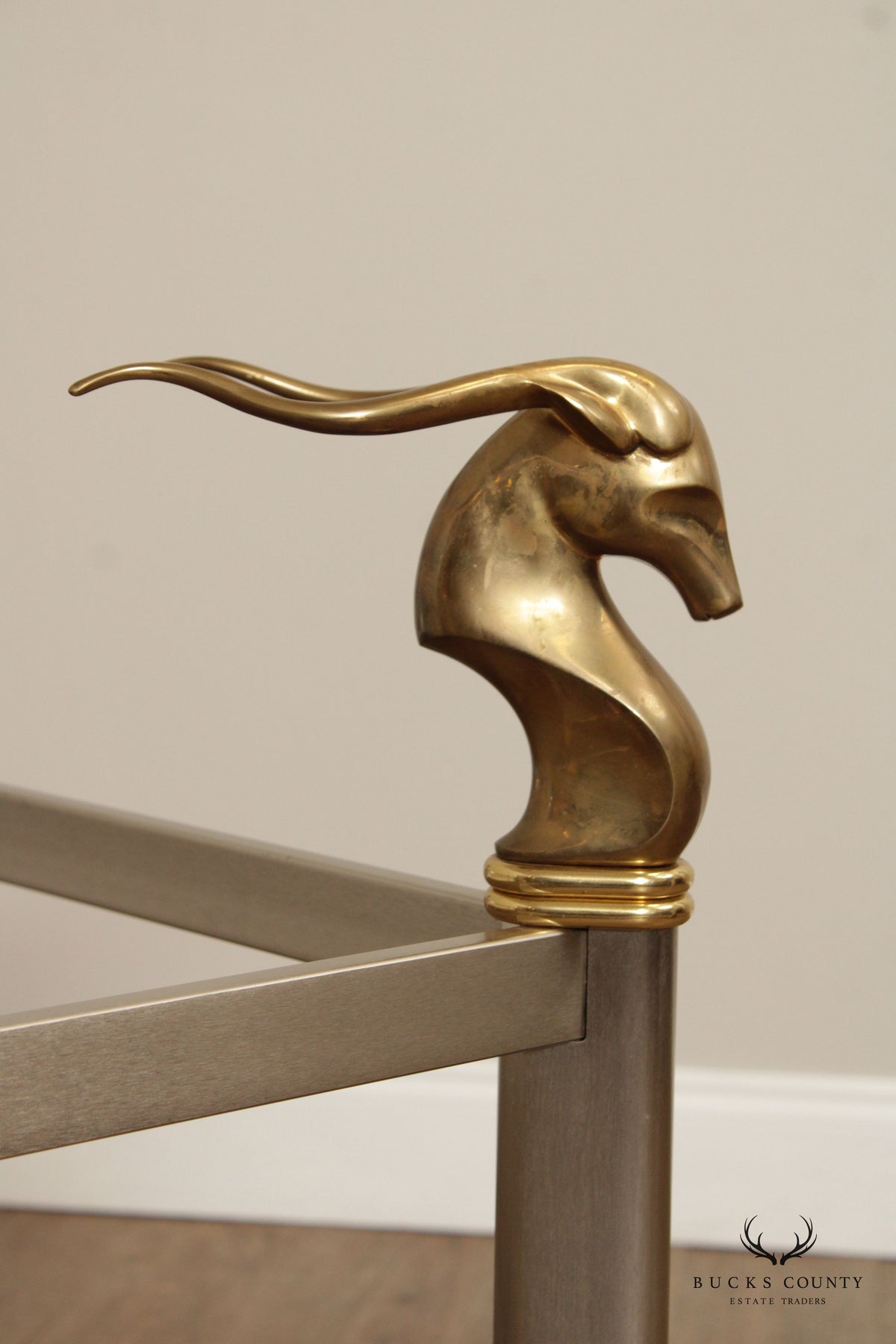 Neoclassical Style Vintage Brass and Steel Rams Head Dining Table