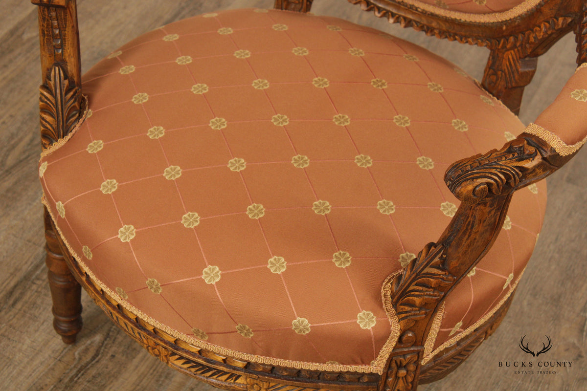 French Louis XVI Victorian Style Carved Armchair