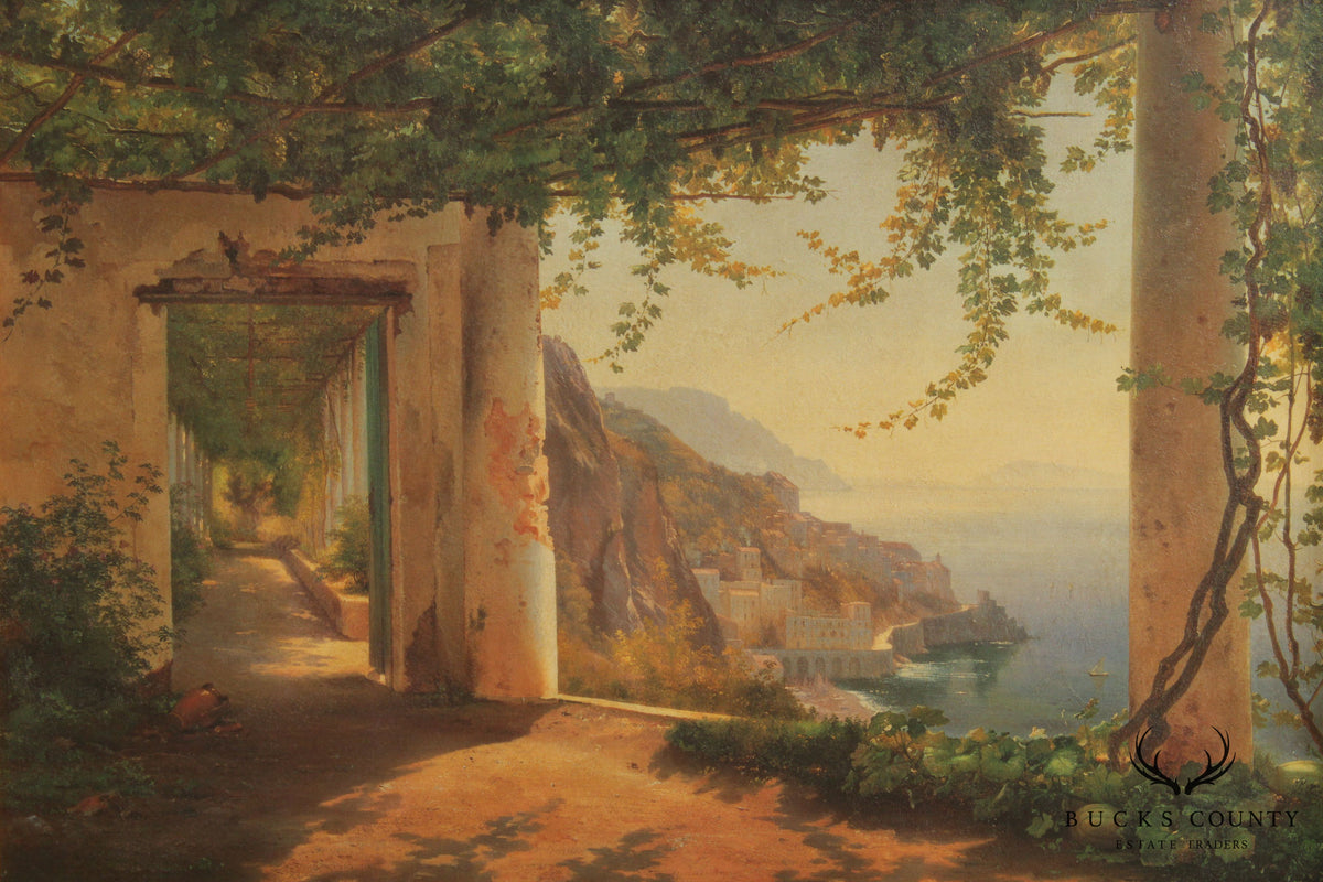 Italian Amalfi Coast Framed Painting after Carl Frederc Aagaard