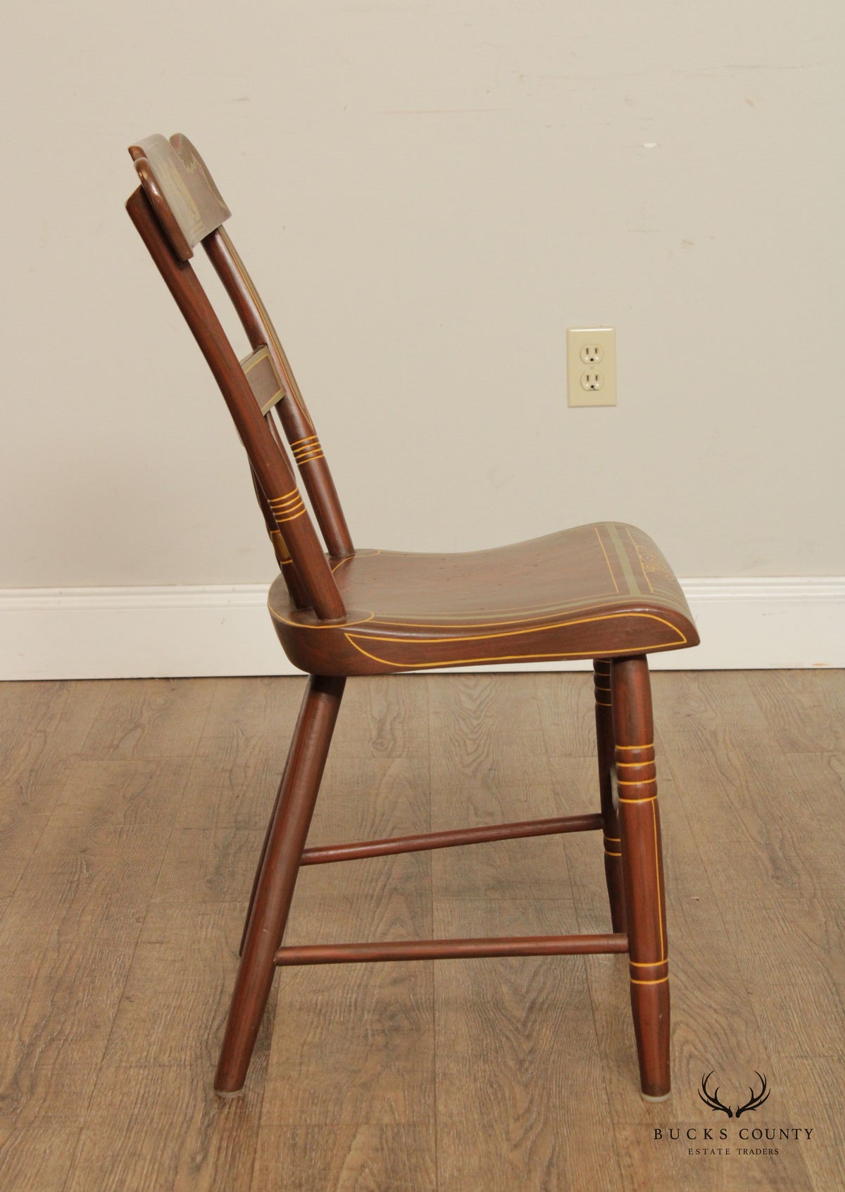 Set of Eight Grain Painted Plank Seat Dining Chairs