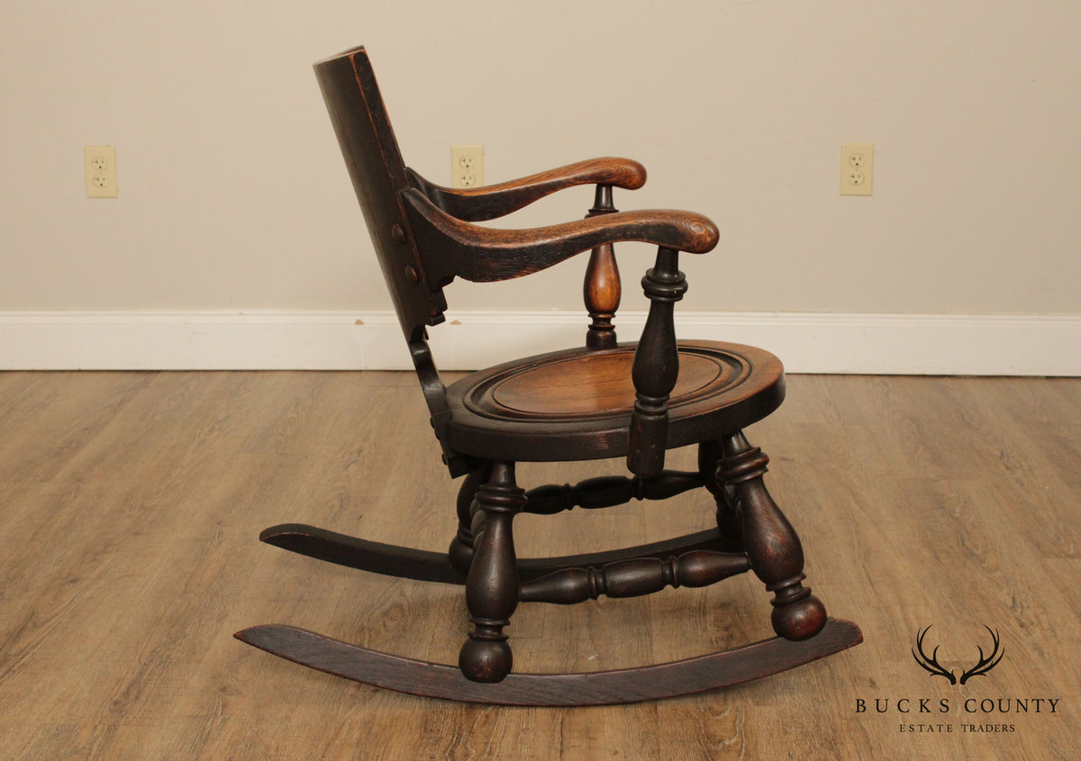 Antique George Arndt Oak Carved Rocker