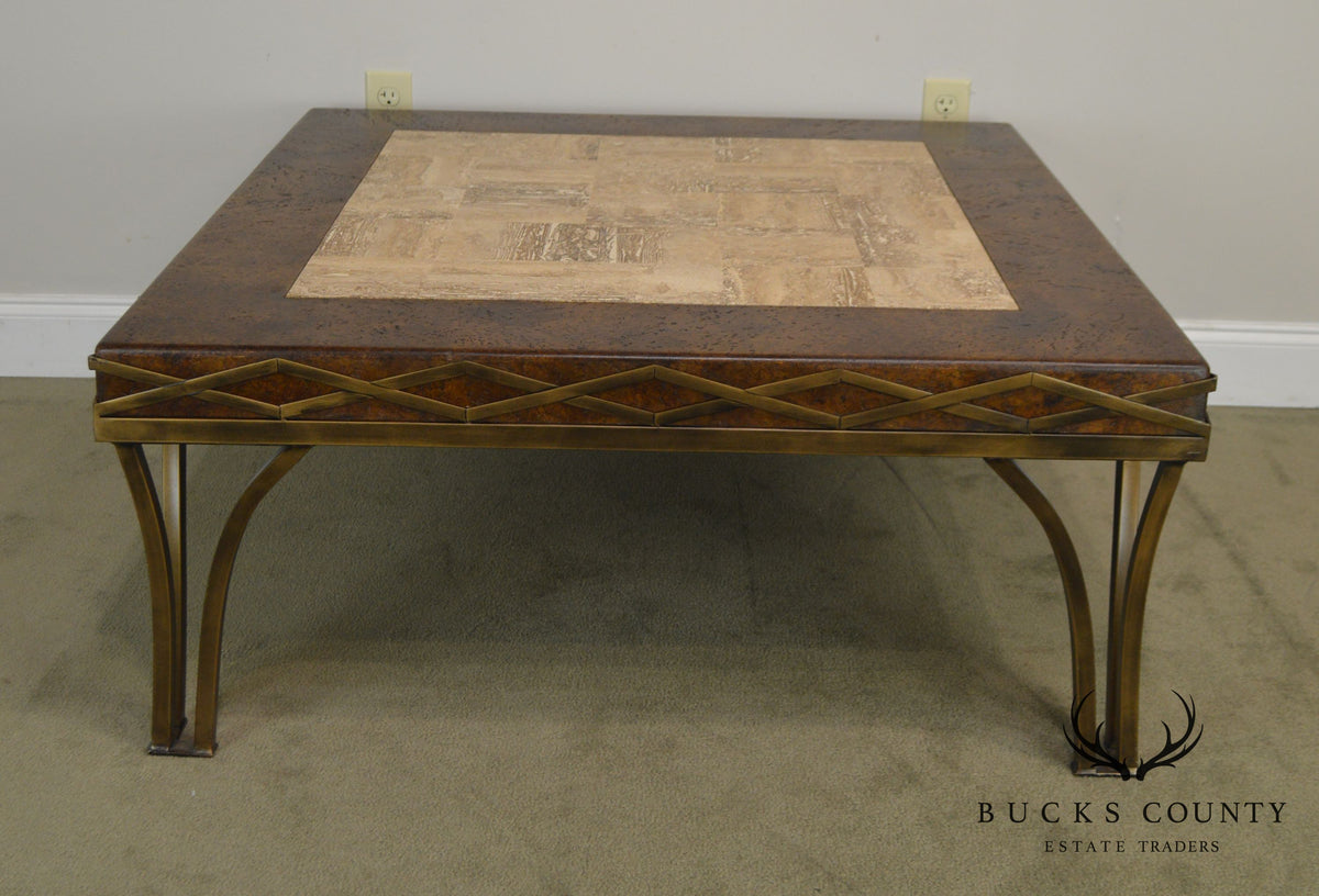 Iron Square Coffee Table with Cork & Tessellated Travertine Top