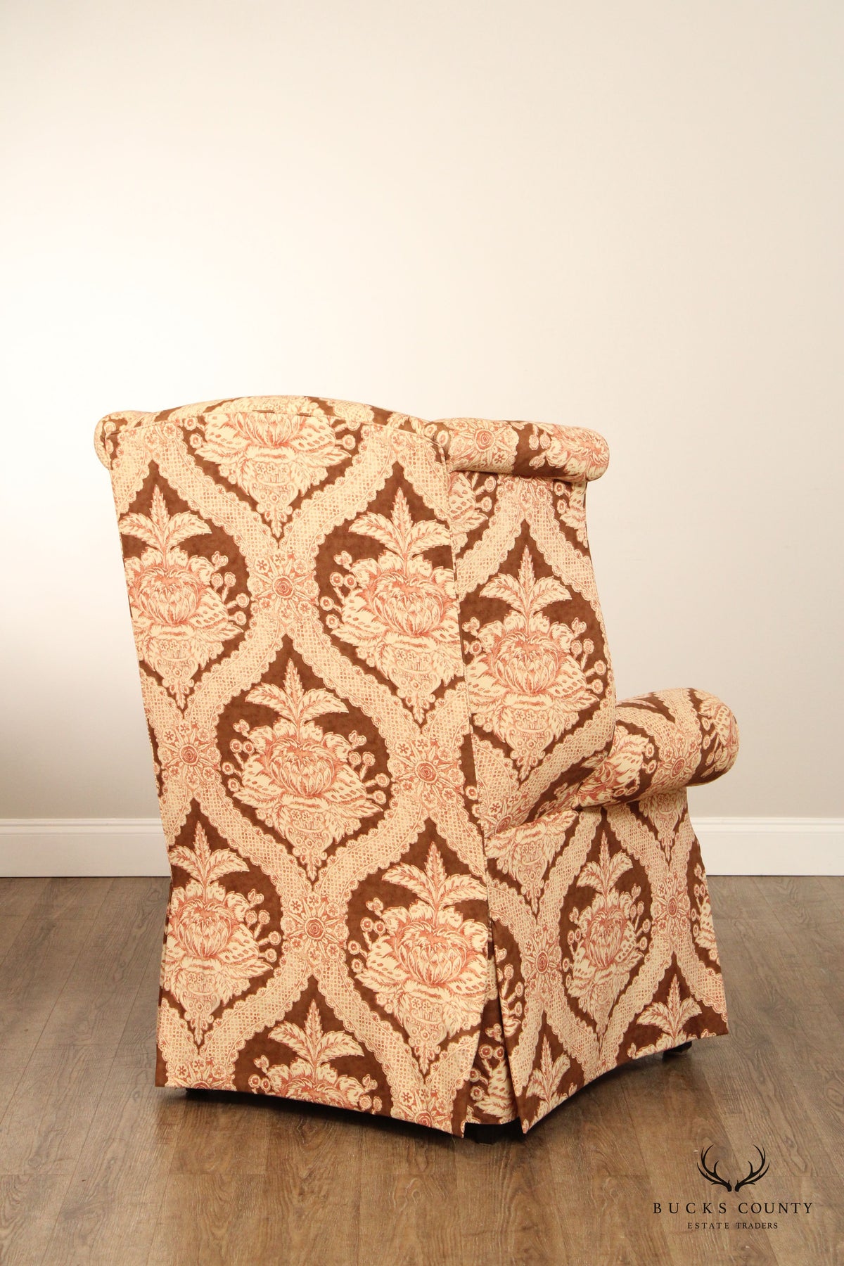 Sherrill Furniture Traditional Pair Custom Upholstered Skirted Wing Back Chairs