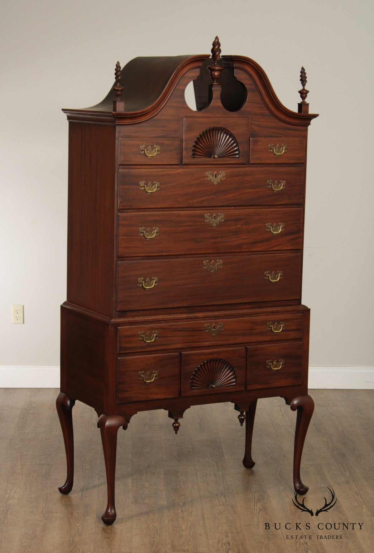 Custom Quality Antique Reproduction Mahogany New England Queen Anne Highboy
