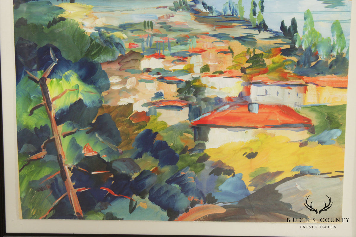 Impressionist Style Mediterranean Village Landscape Fine Art Print