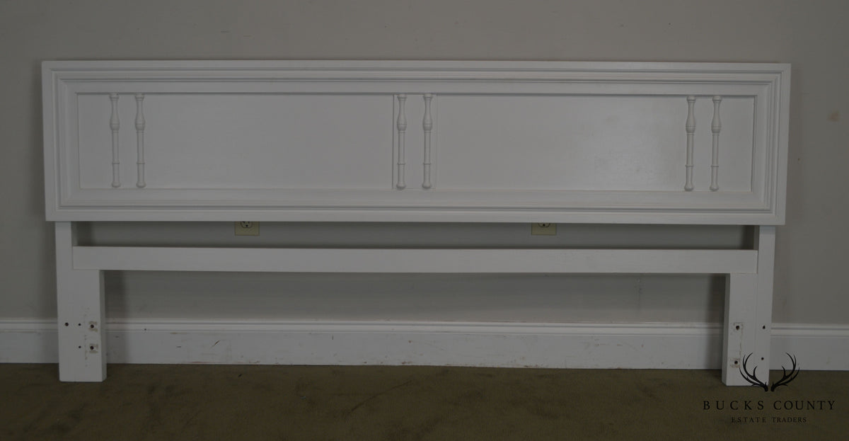Hollywood Regency Faux Bamboo Vintage White Painted King Headboard