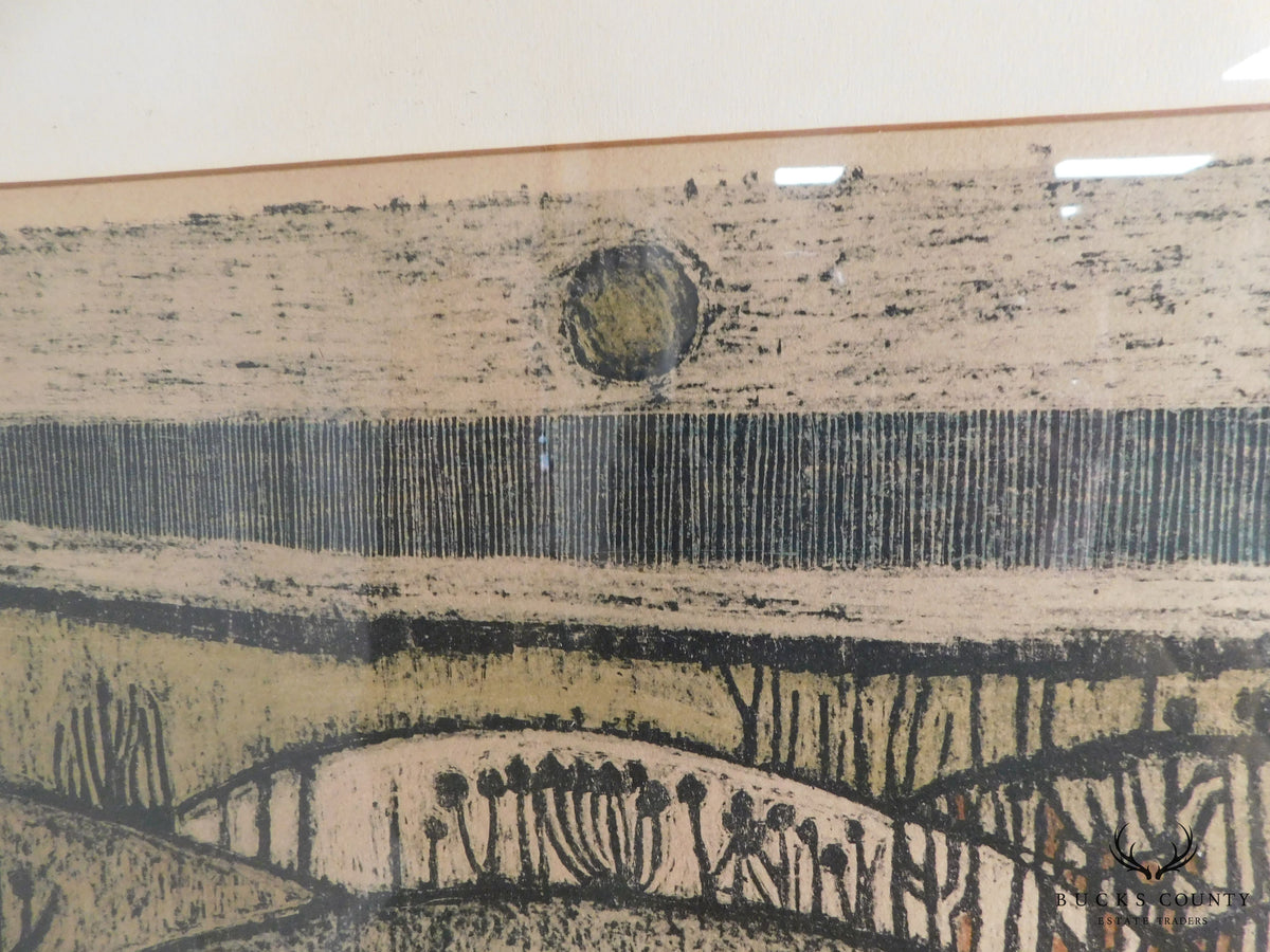 Mid Century Abstract Landscape Woodblock Print