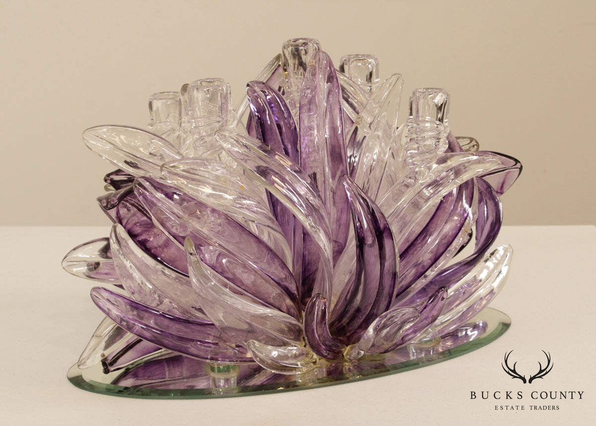 Vintage Hand Blown Art Glass Candle Holder