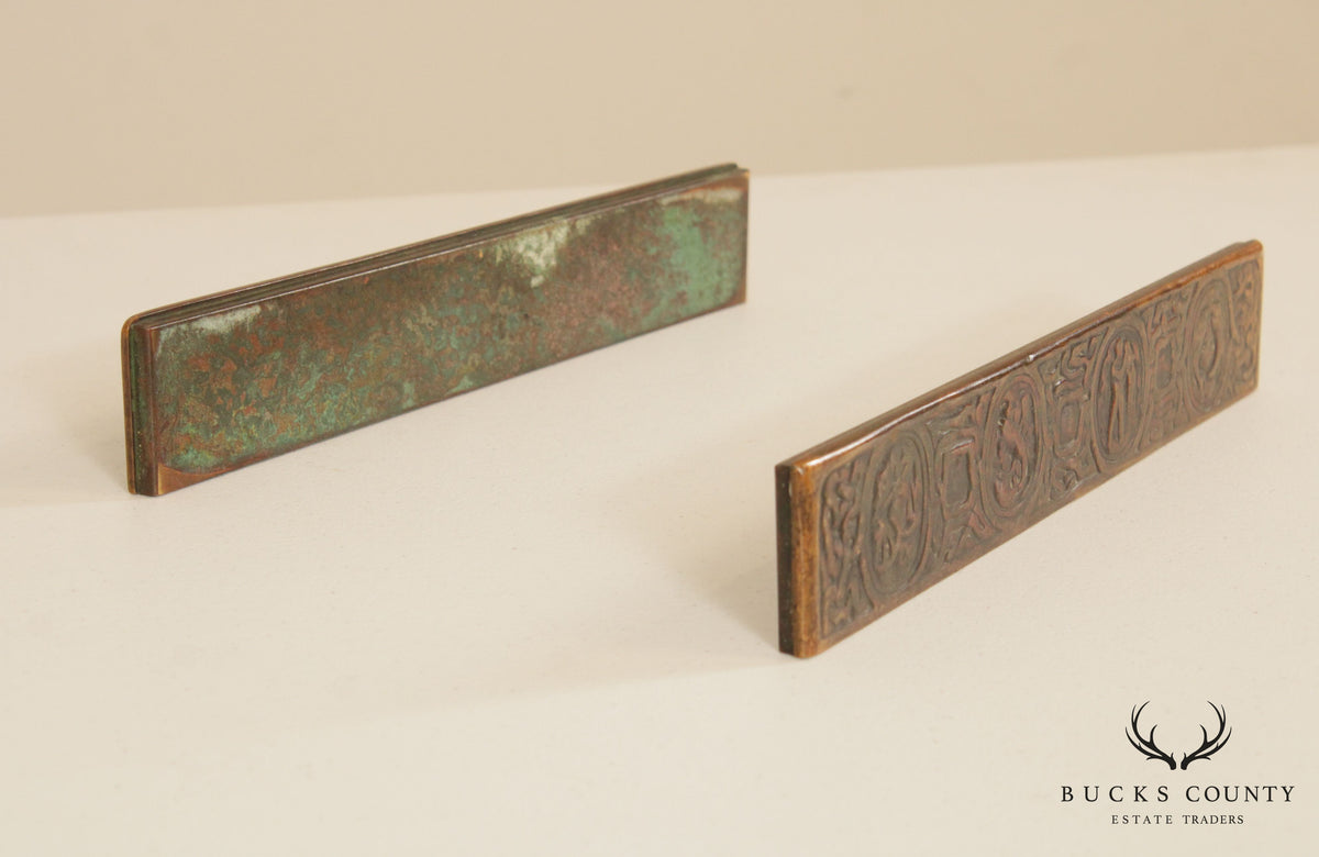 Tiffany Studios Bronze Zodiac Blotter Ends