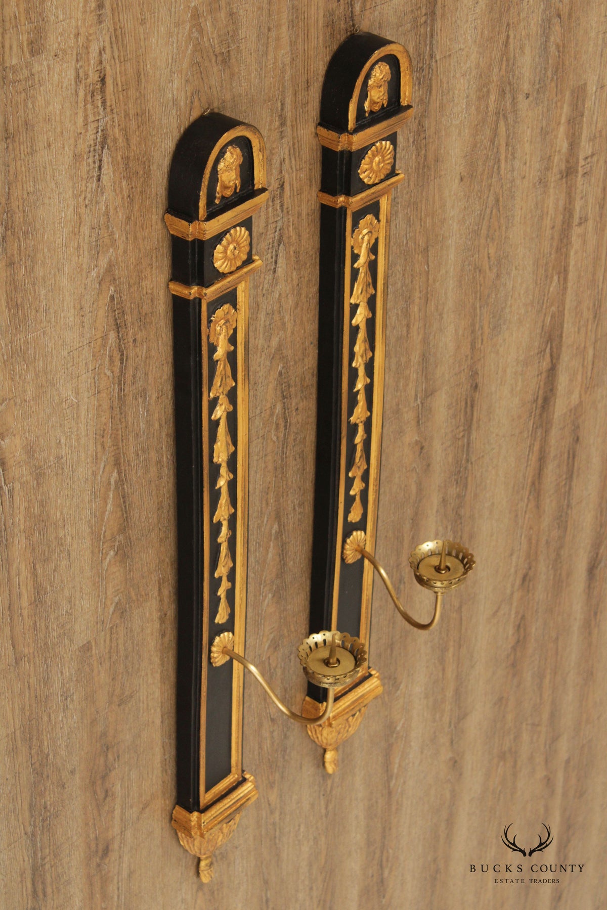 Egyptian Revival Style Pair of Partial Gilt Wall Sconces
