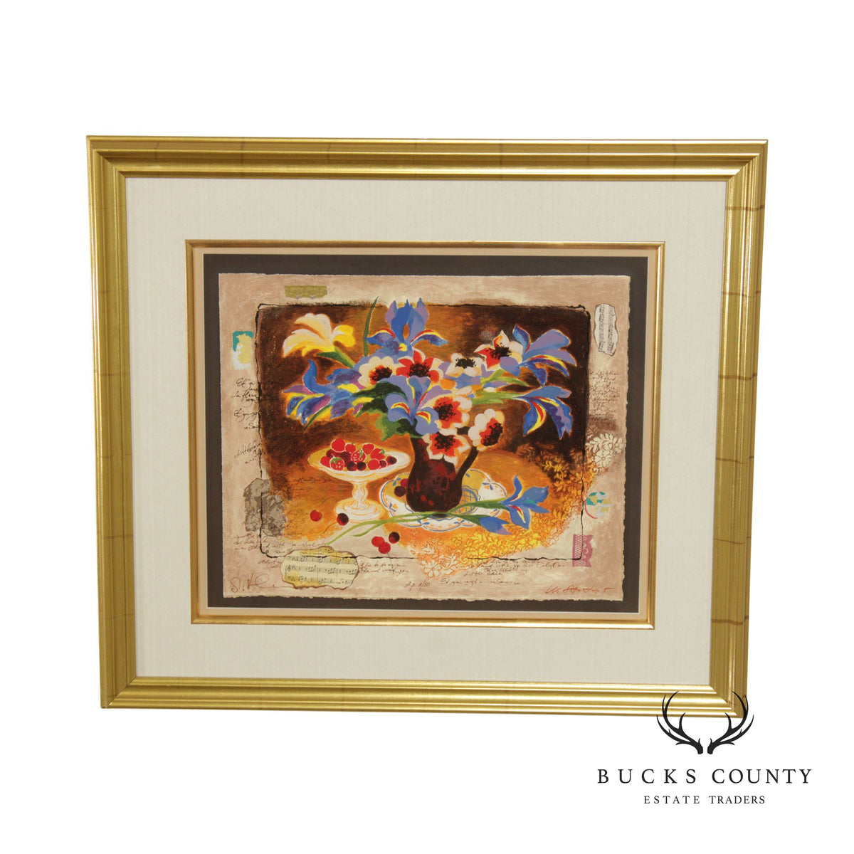 Tanya Wissotzky 'Blue Irises' Artist Proof Embellished Print