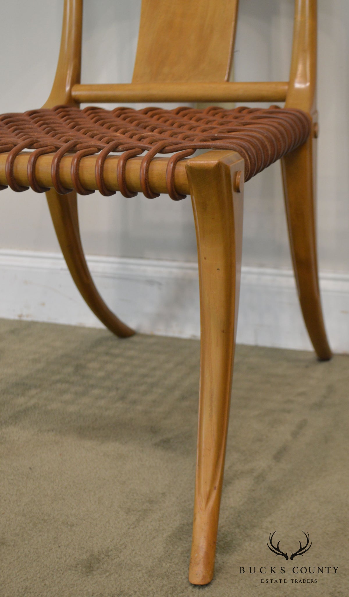 T. H. Robsjohn Gibbings Saridis of Athens Walnut & Leather Klismos Chair