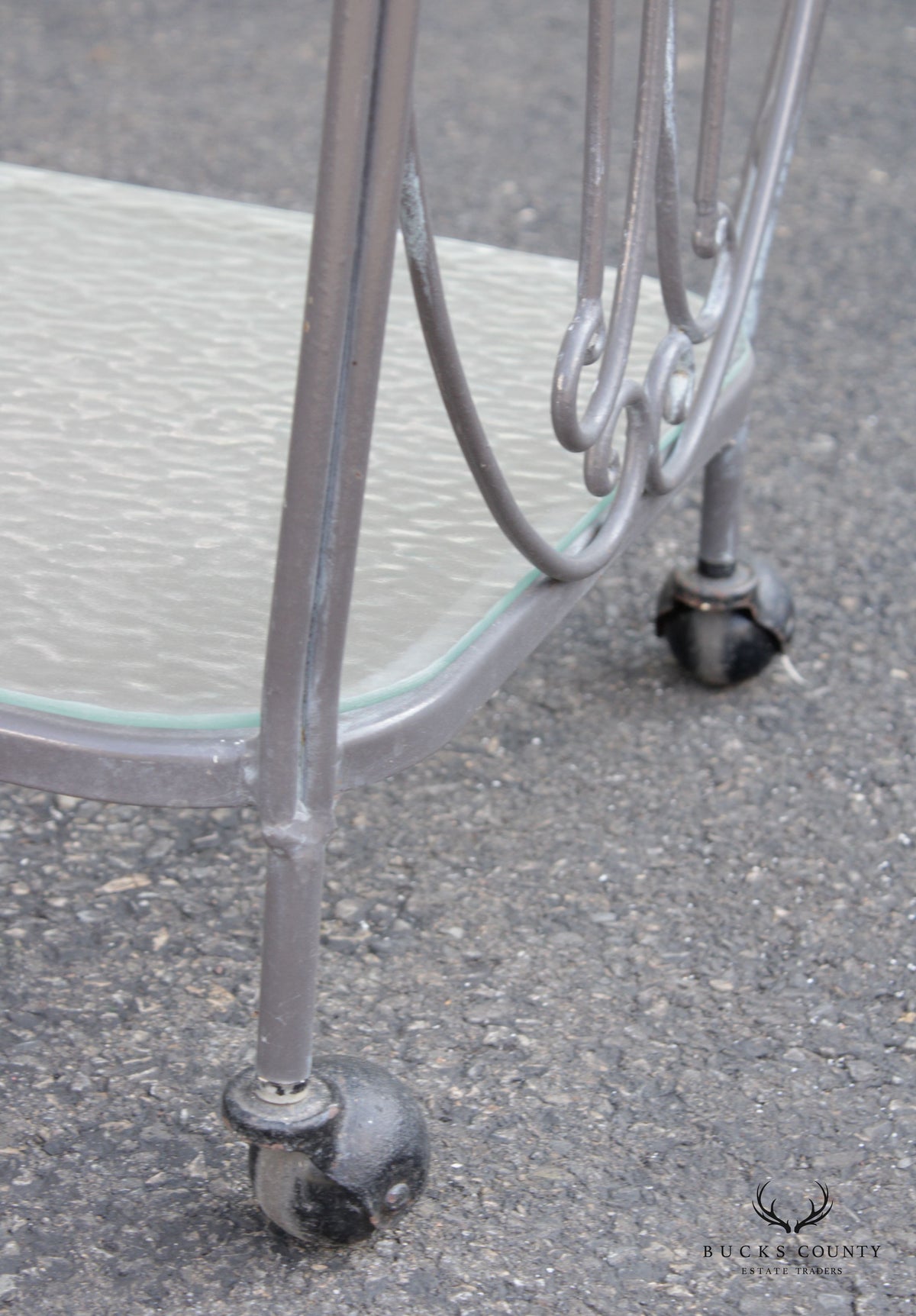 French Style Vintage Wrought Iron Scroll Two-Tier Outdoor Bar or Serving Cart