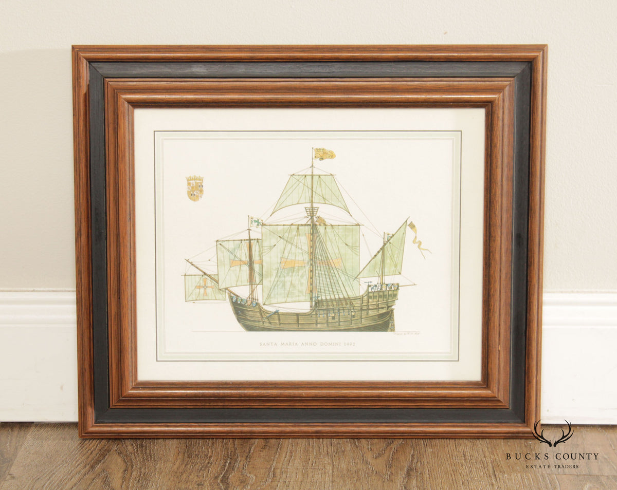 Vintage Santa Maria Anno Domini Maritime Lithograph Print