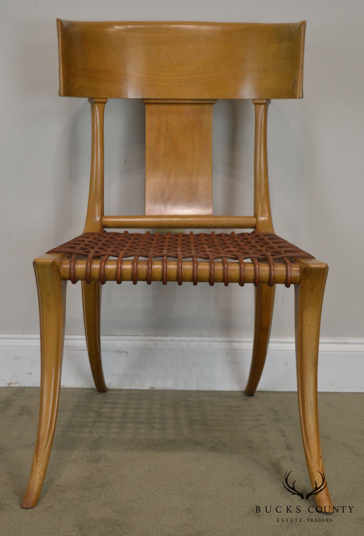 T. H. Robsjohn Gibbings Saridis of Athens Walnut & Leather Klismos Chair