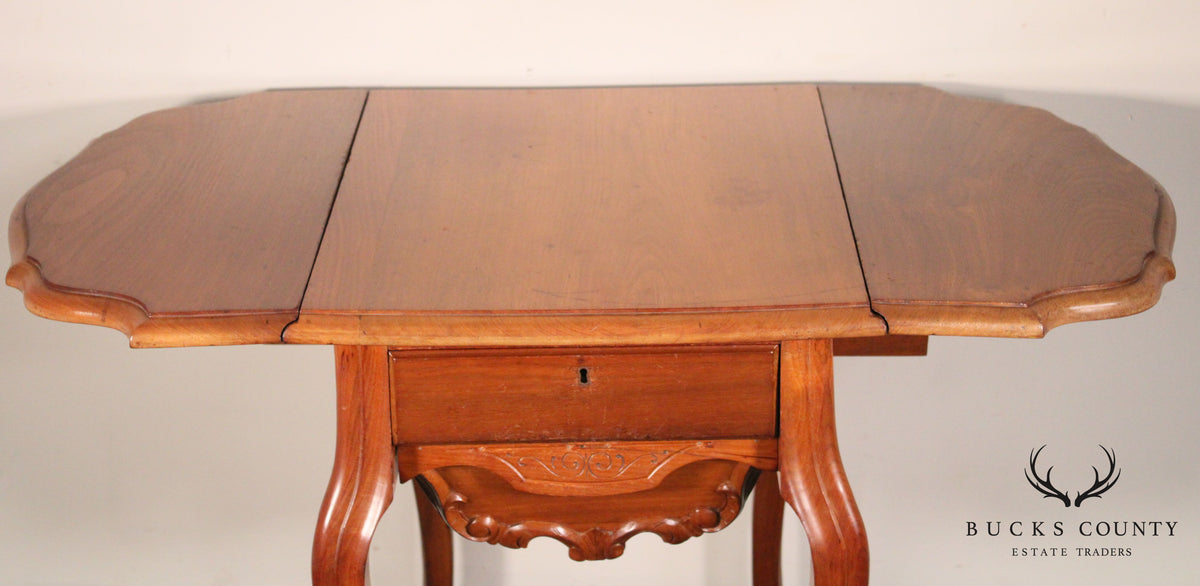 Antique Victorian Walnut Dropleaf Sewing Stand Side Table