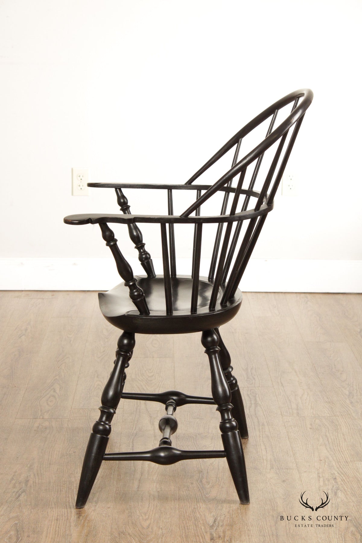 Custom Crafted Vintage Colonial Style Black Painted Windsor Armchair