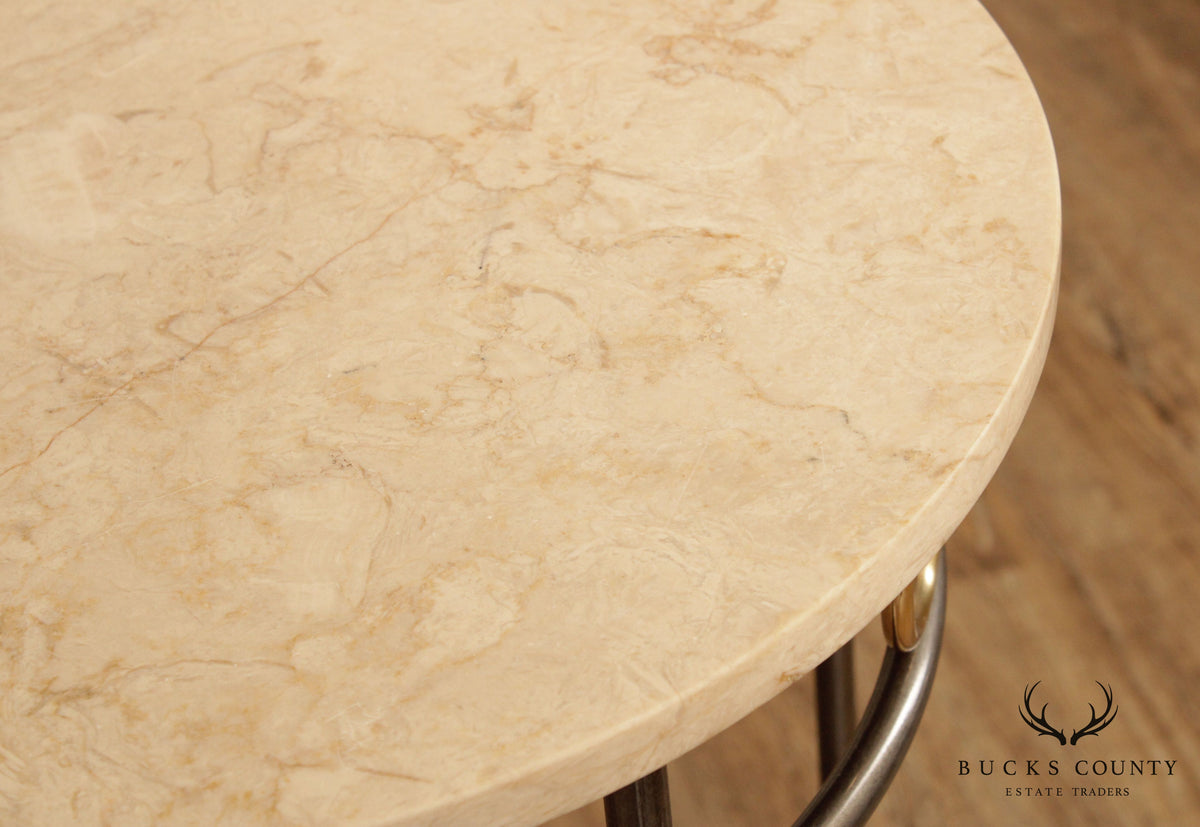 Forged Steel Base Round Marble Top Side Table