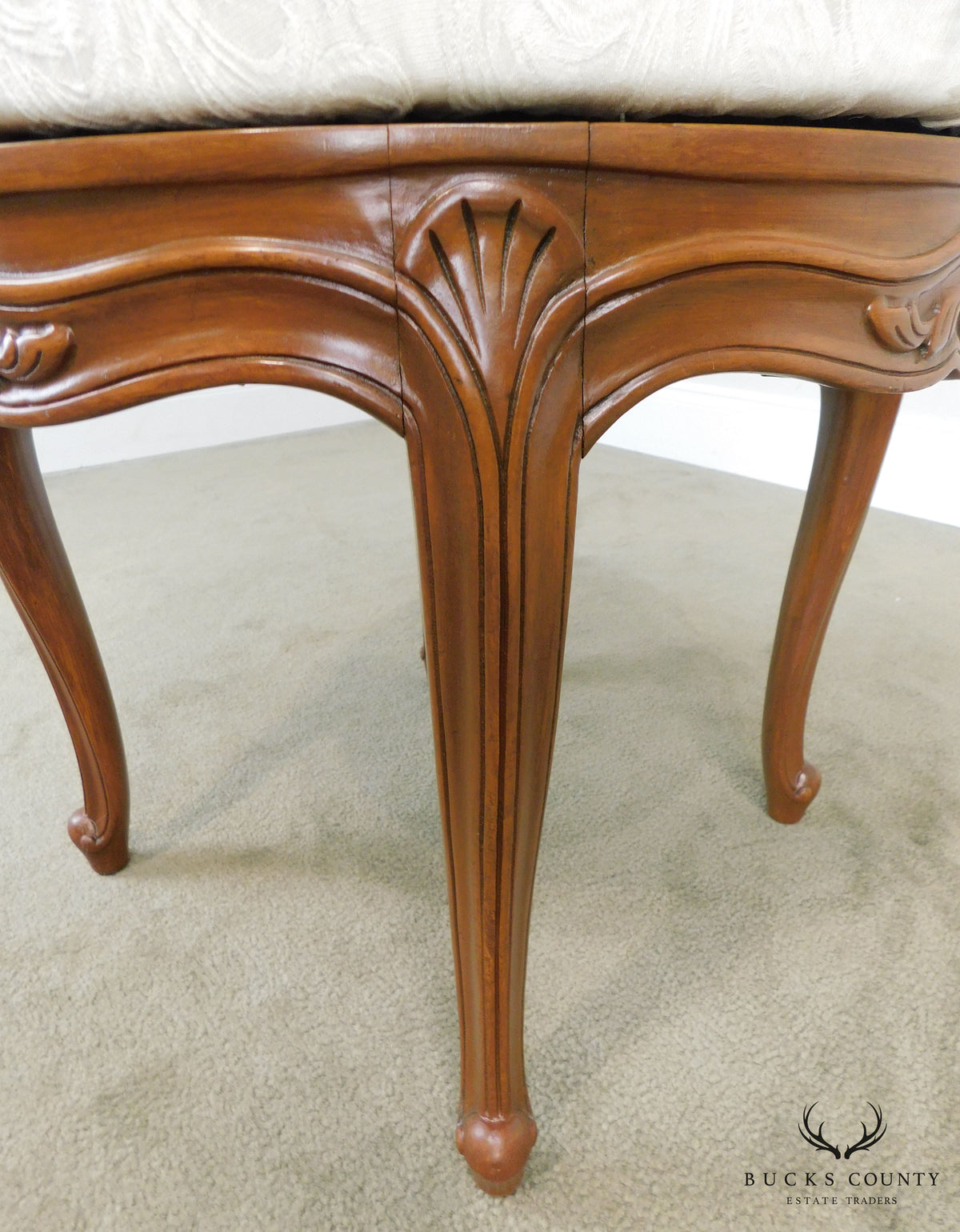French Louis XV Style Vintage Fruitwood Revolving Stool