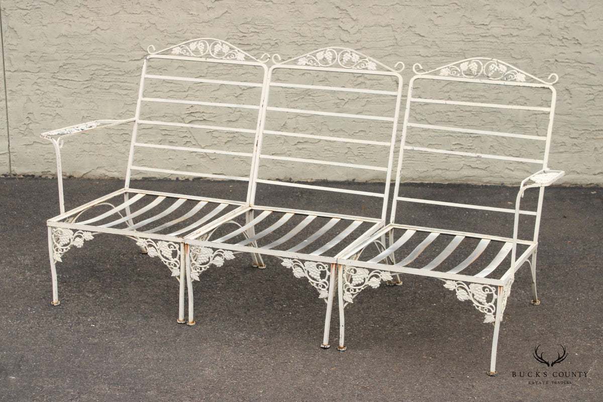 Vintge Quality Wrought Iron Three Piece Outdoor Patio Sofa