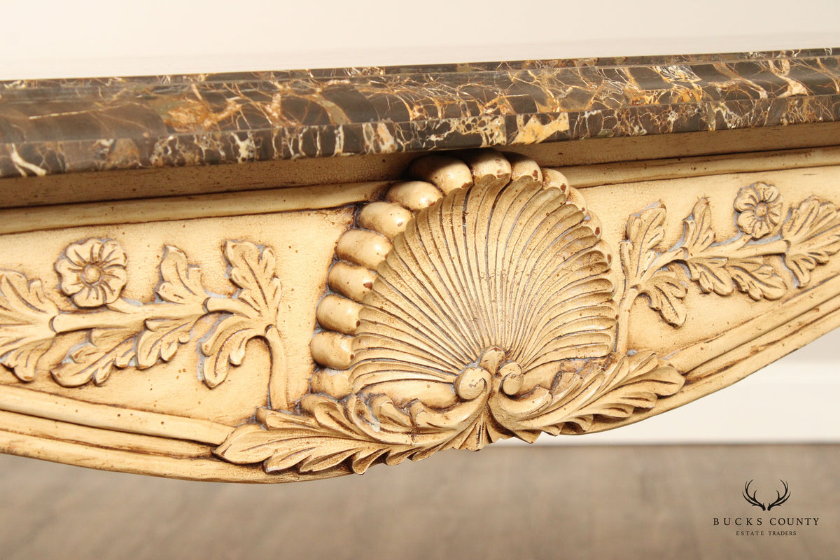Rococo Style Carved Painted Console Table with Tessellated Marble Top