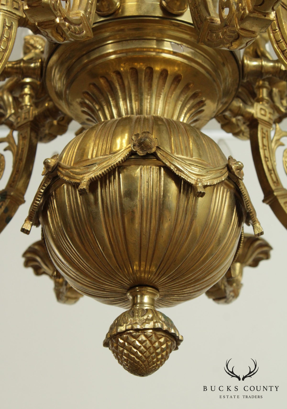 Vintage Rococo Style Heavy Brass Figural Putti Chandelier