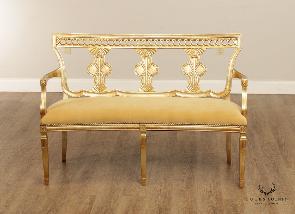 Quality Neoclassical Style Vintage Carved Giltwood Settee