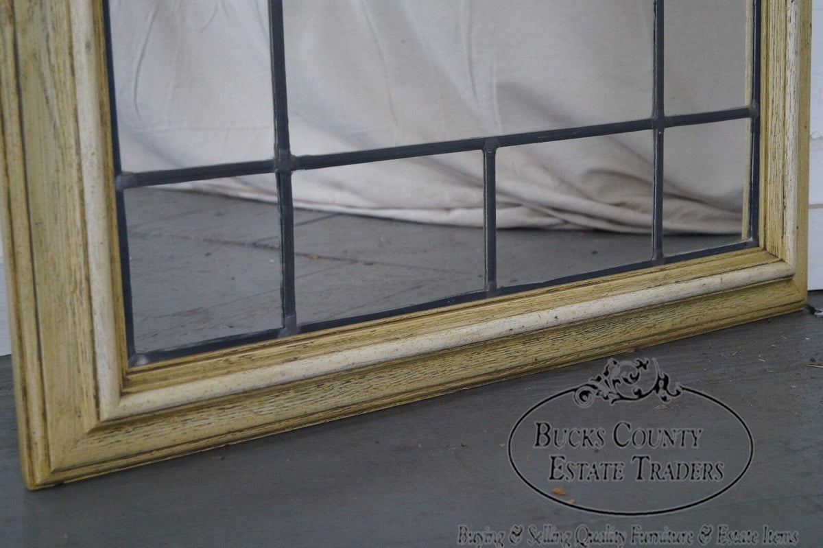 Vintage Cerused Oak Frame Leaded Glass Mirror