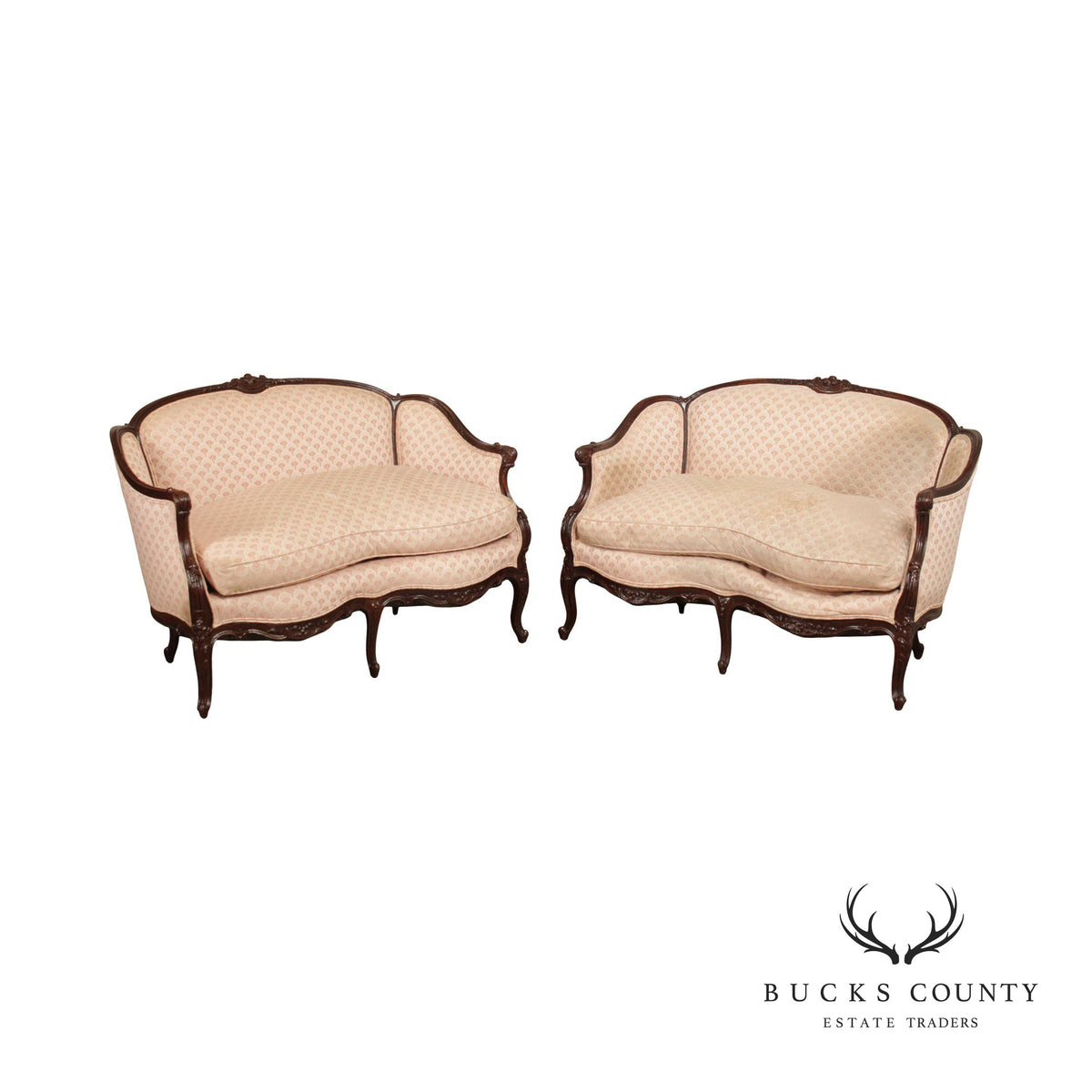 French Louis XV Style Vintage Pair of Carved Frame Loveseats