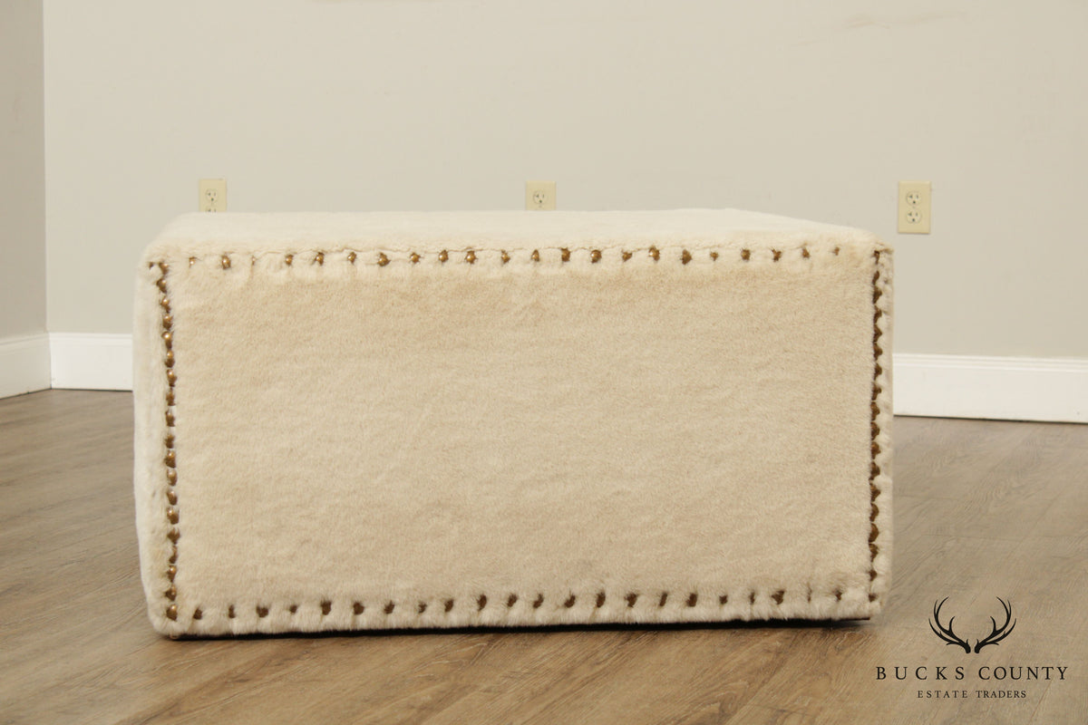 Quality White Faux Fur Large Square Cocktail Ottoman