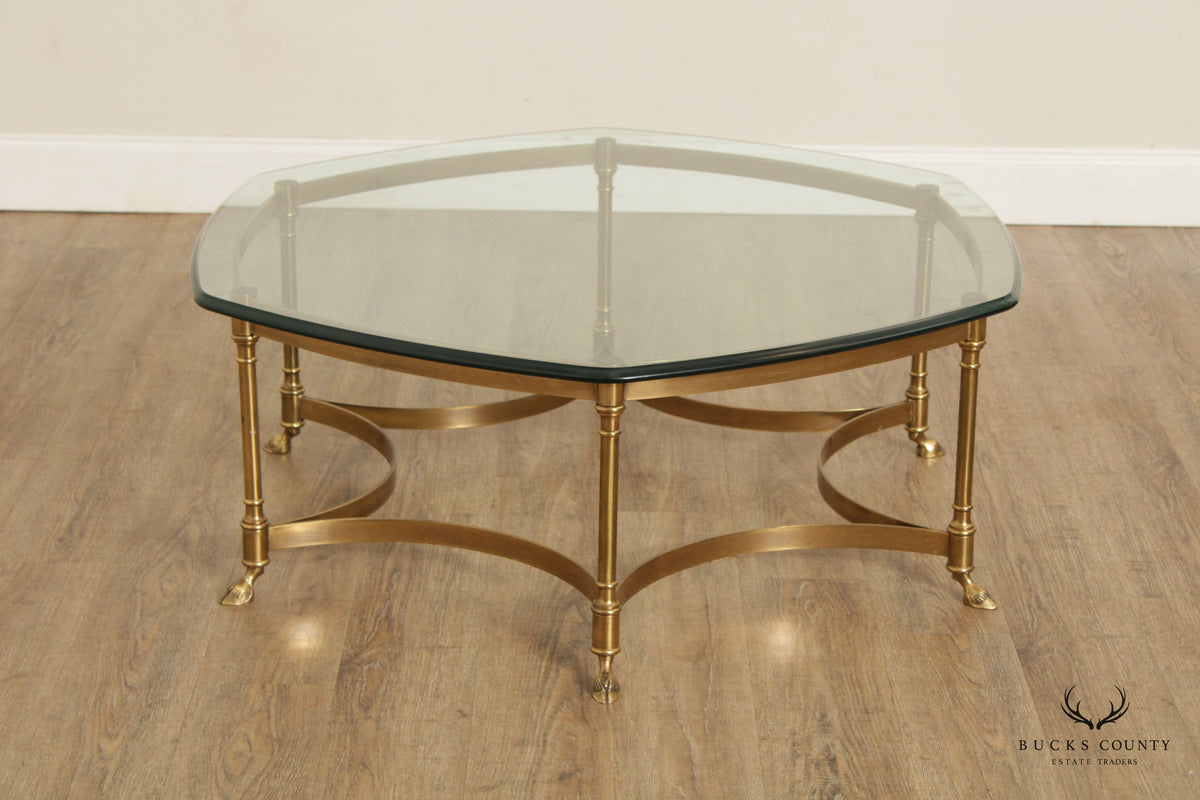 Directoire Style Vintage Brass and Glass Top Coffee Table