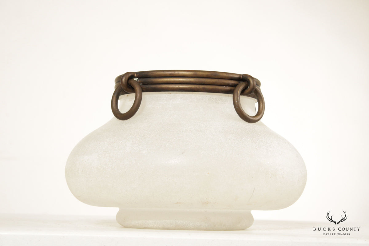 Neoclassical Style Opaque Glass and Brass Vase