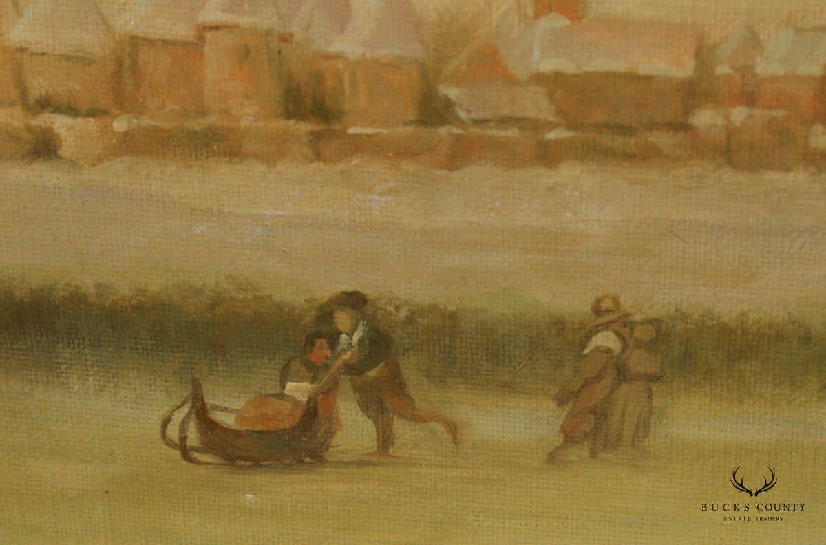 Vintage 20th C. Framed Oil Painting 'The Outside Edge' After George Henry Boughton