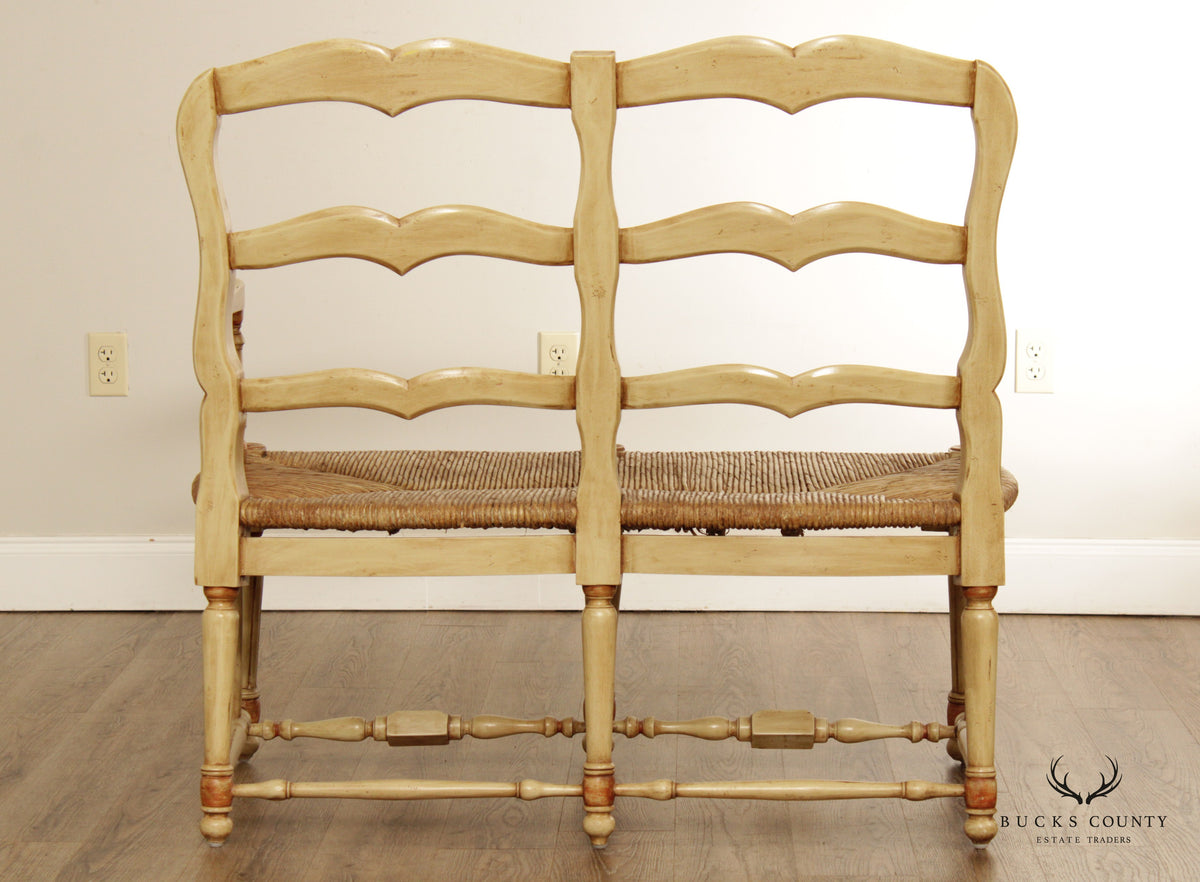 Rustic French Country Style Paint Frame Rush Seat Settee