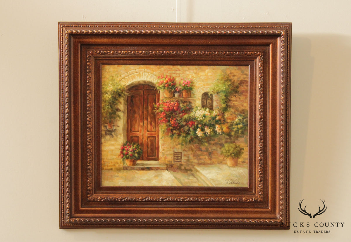 Prestige Arts Floral Courtyard Scene Oil Painting
