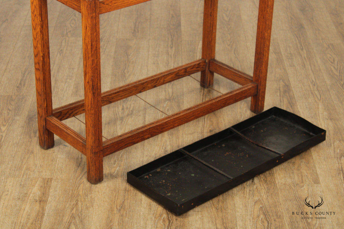 Antique Mission Oak Three Section Umbrella Stand