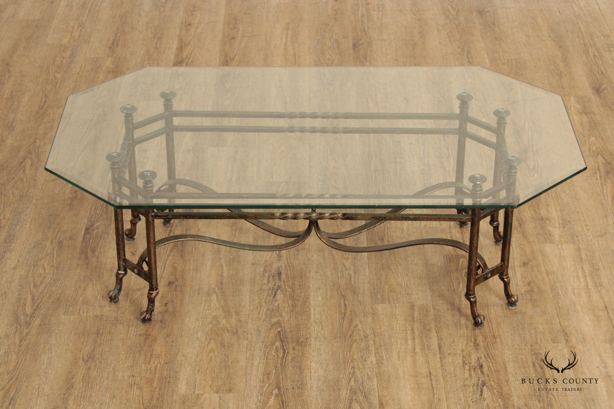 Regency Style Wrought Iron Glass Top Coffee Table