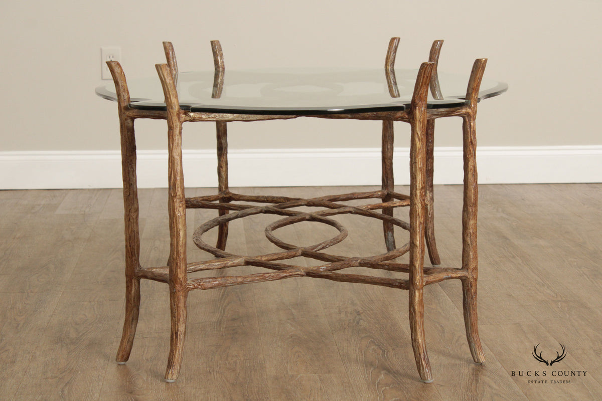 Quality Glass Top Faux Bois Coffee Table