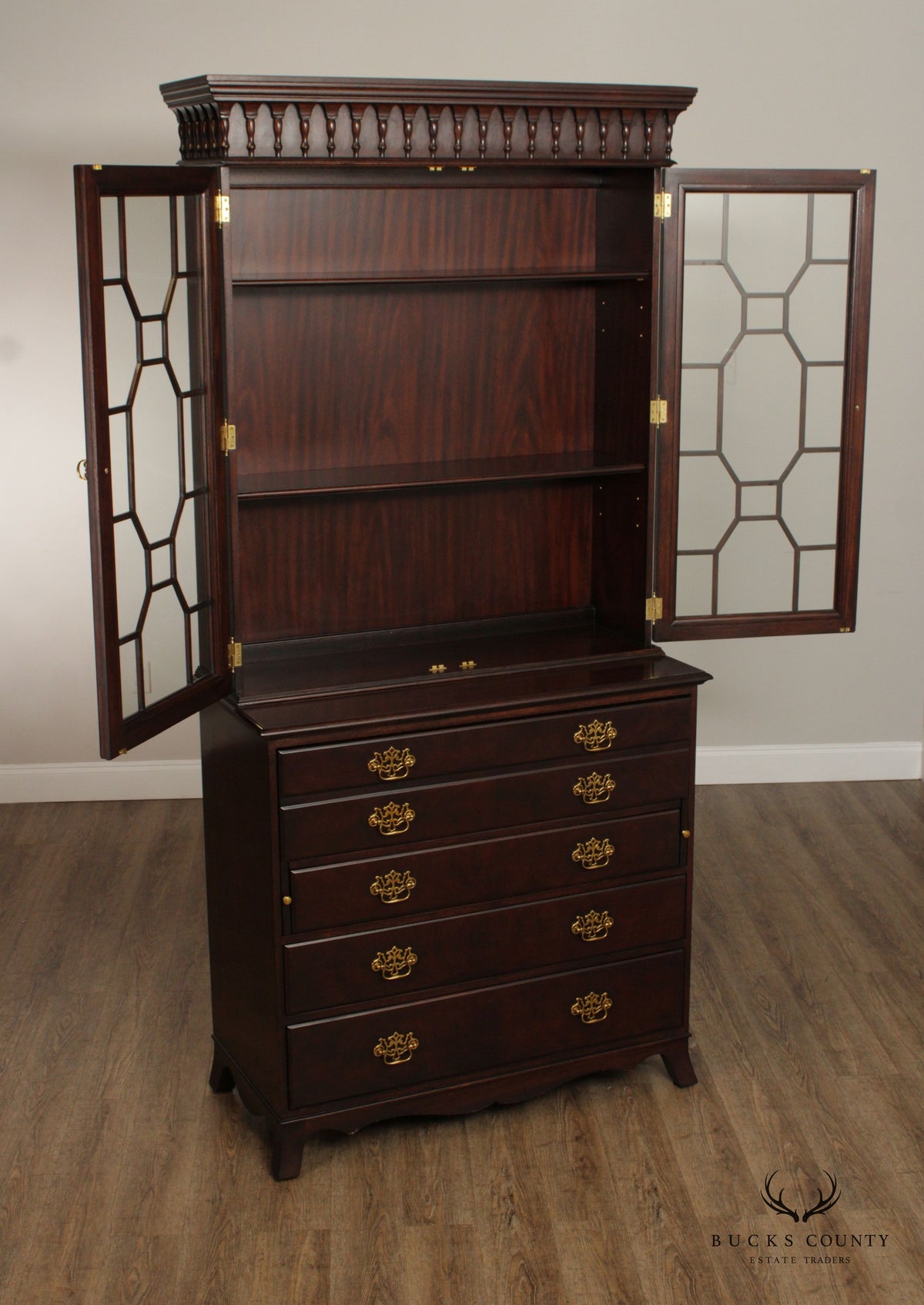 Hickory Chair Georgian Style Mahogany Bookcase Top Secretary Desk