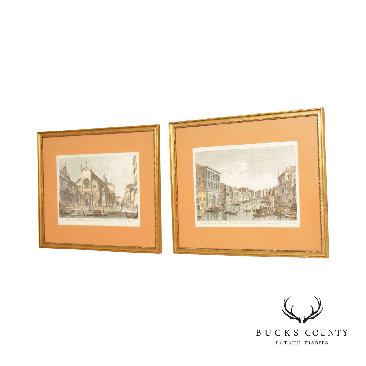 Italian Venetian Pair Art Prints After Giovanni Battista Brustoloni, Custom Framed