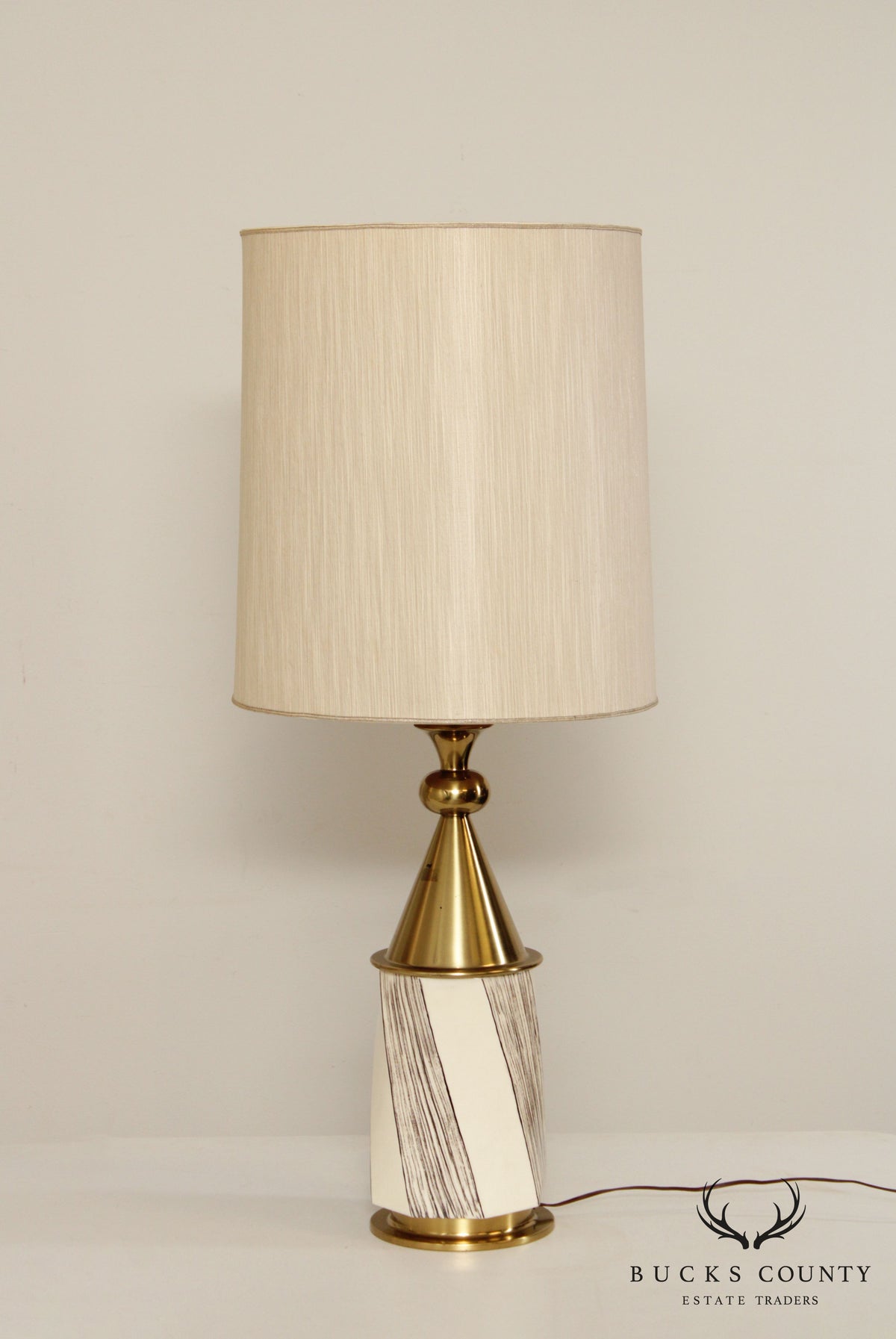 Stiffel Tommi Parzinger Style Mid Century Modern Pair Brass & Pottery Lamps