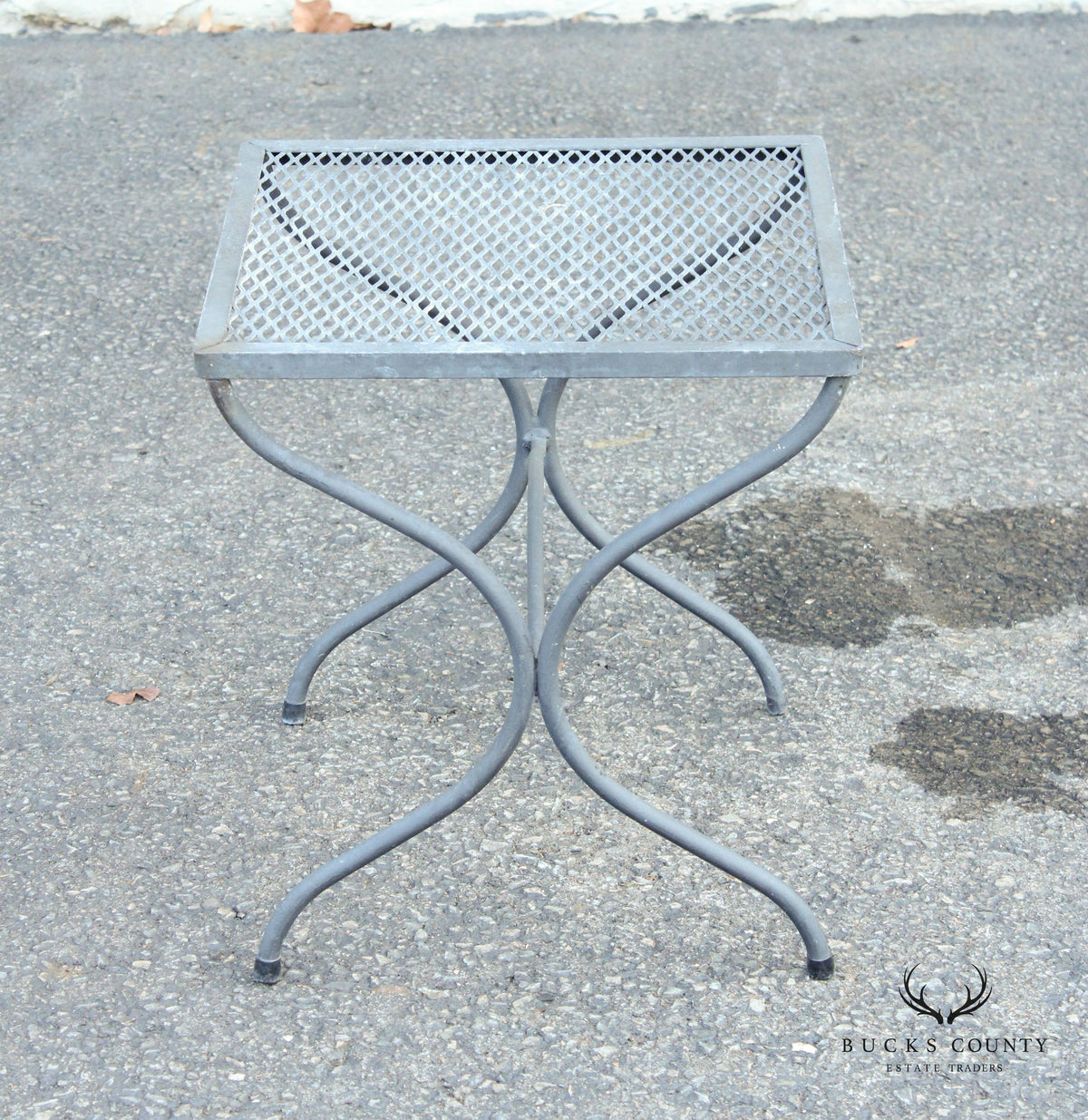 Mid Century Modern Vintage Pair of X Base Iron Patio Side Tables