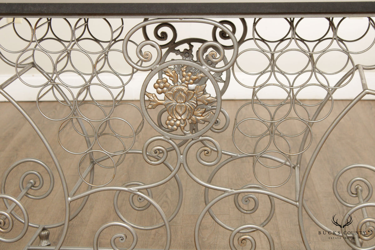 French Style Wrought Iron Slate Top Wine Rack