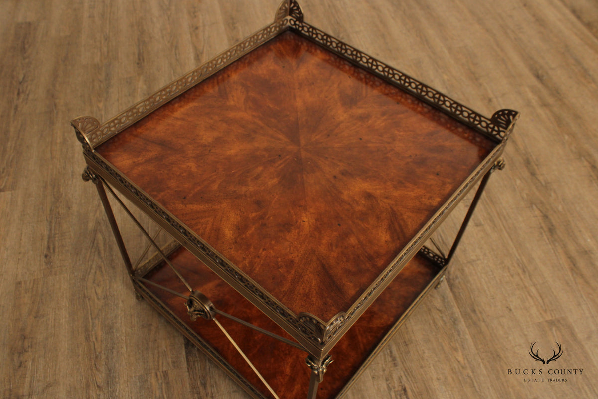 THEODORE ALEXANDER 'ALTHORP' REGENCY STYLE MAHOGANY AND BRASS TWO TIER SIDE TABLE
