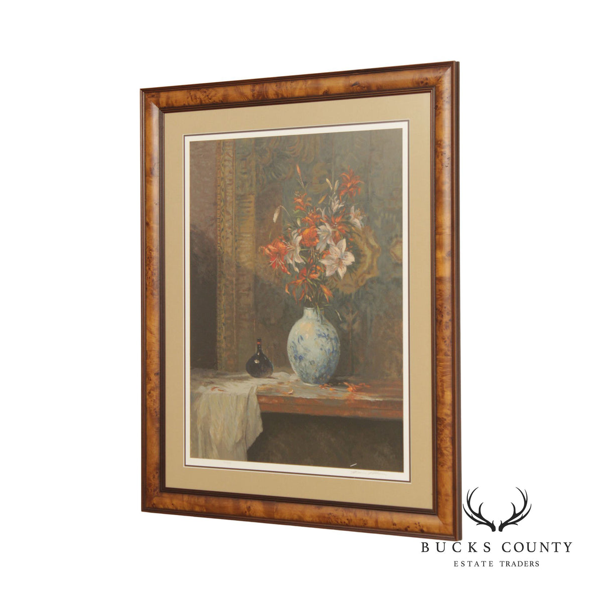 Henri Plisson 'Fluer Tigre' Still Life Serigraph, Custom Framed