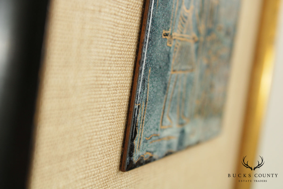 Evelyn Wentz "Ancient Tablet" Framed Enamel Copper Mid Century Modern Egyptian Painting