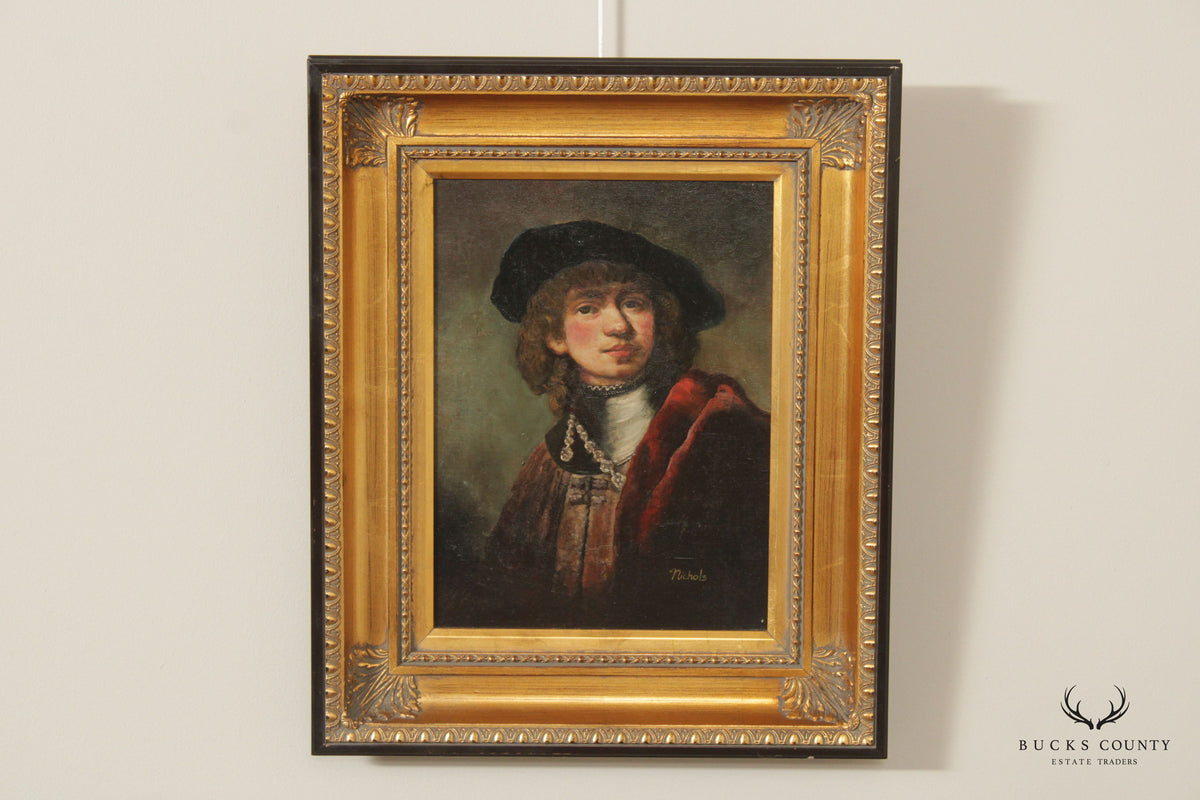 Self Portrait Oil Painting After Rembrandt, Signed 'Nichlos'